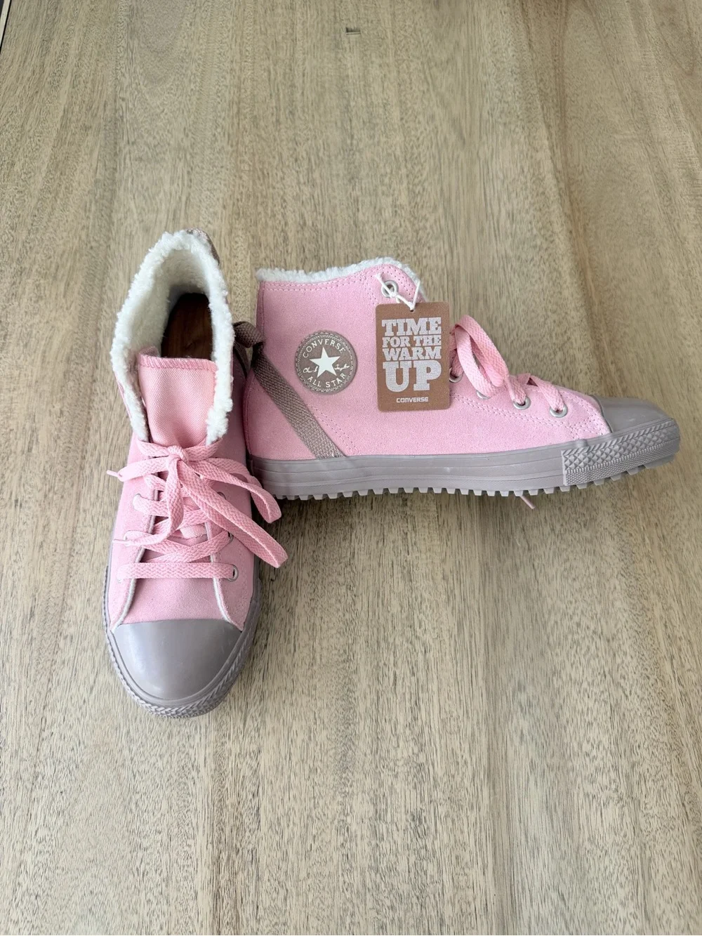 CONVERSE All Star TIME FOR THE WARM UP Pink SUEDE High Tops Junior 6 women’s 8